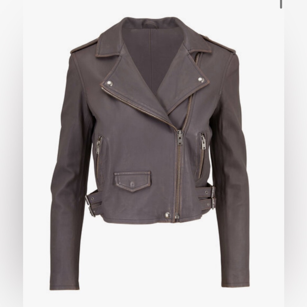 IRO Ashville Leather Jacket in Dark Gray color size 38
